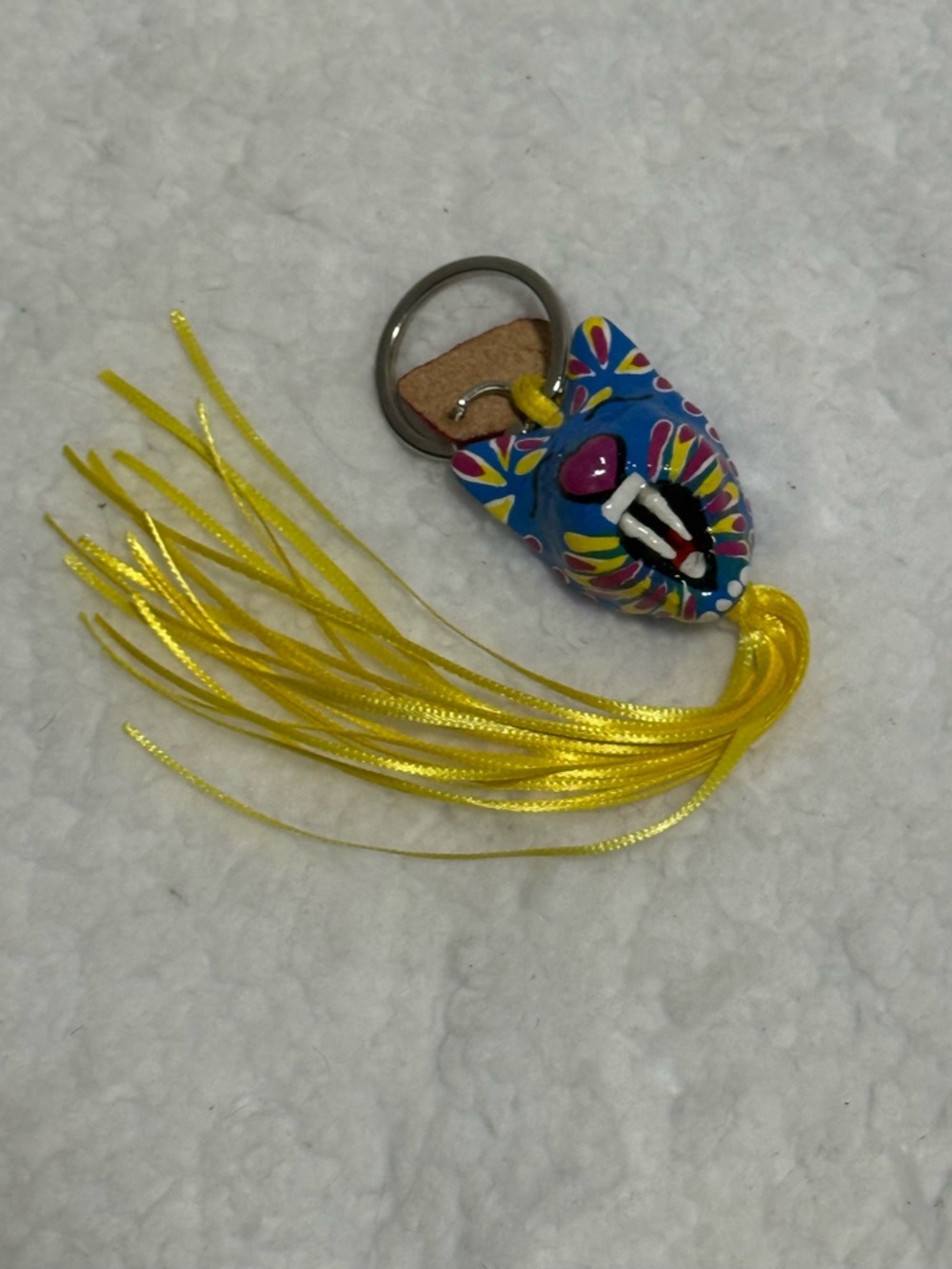 Consuela Colorful Hand-Painted Cat Keychain with Yellow Tassels - Picture 2 of 2
